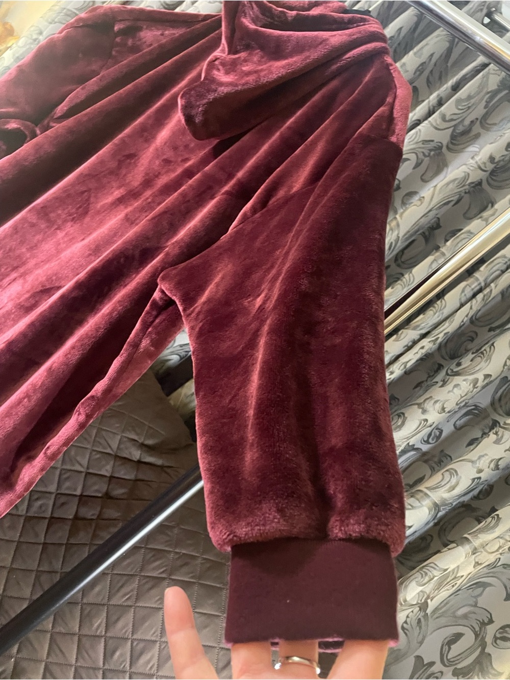 Cozy Plush Hooded Robe Poncho in Burgundy - Picture 9 of 9